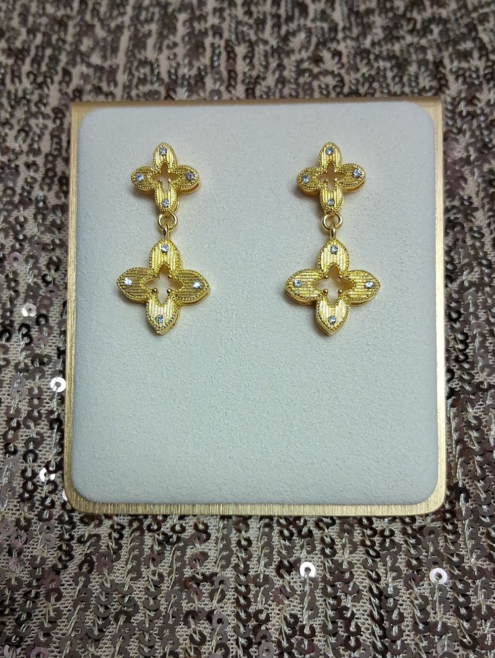 Gold Textured Clover Drop Earrings - Fashion Jewelry ✨️💝✨️